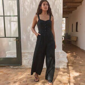 Old Navy Black Linen Button-Front Jumpsuit